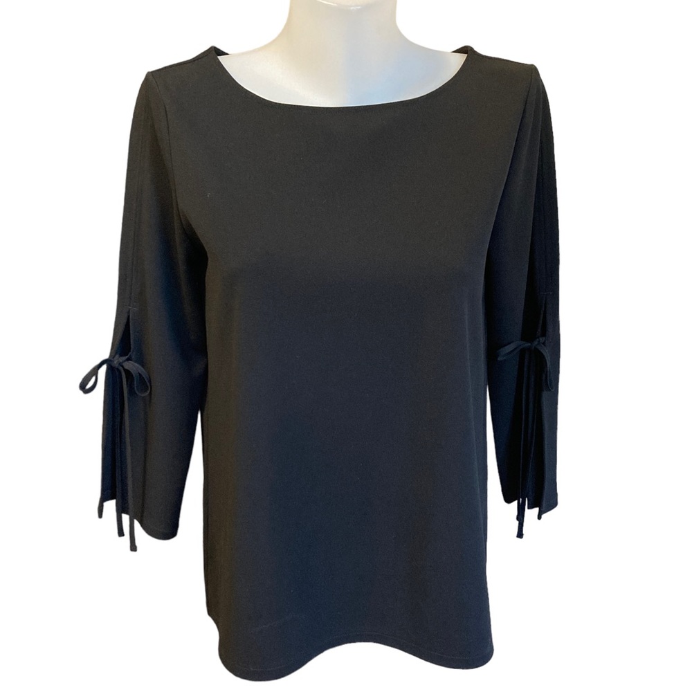 Ann Taylor career black 3/4 tie bell sleeve top shirt blouse size small S a-line